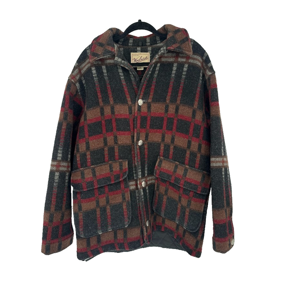 Vintage Woolrich Plaid Wool Jacket M Lined Southwest Coat Made In USA Outdoor